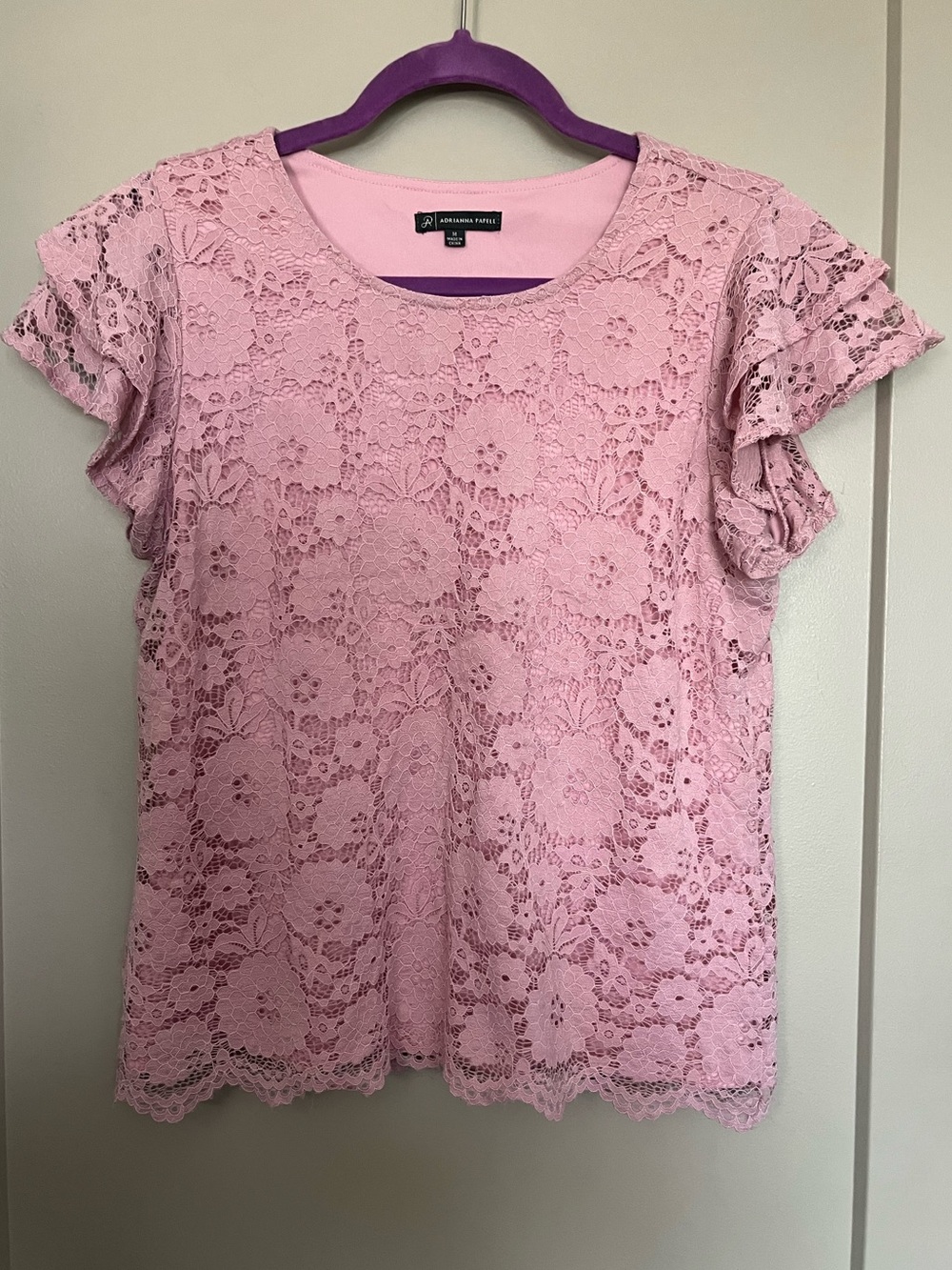 Pink Lace Flutter Sleeve Top